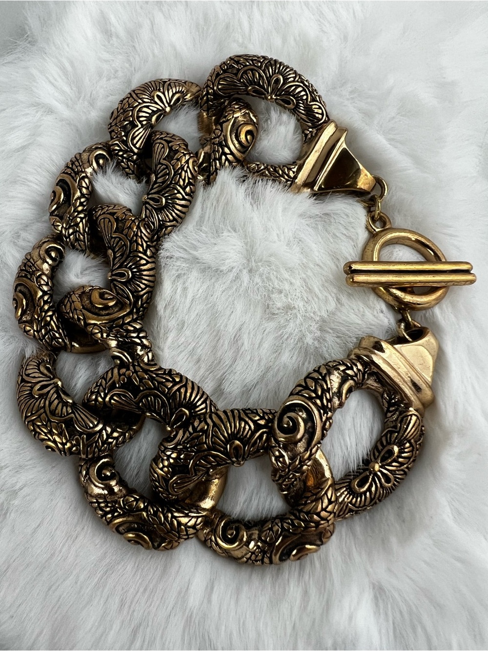 Barse Vintage Genuine Bronze Chunky Ornate Link Statement Toggle Bracelet